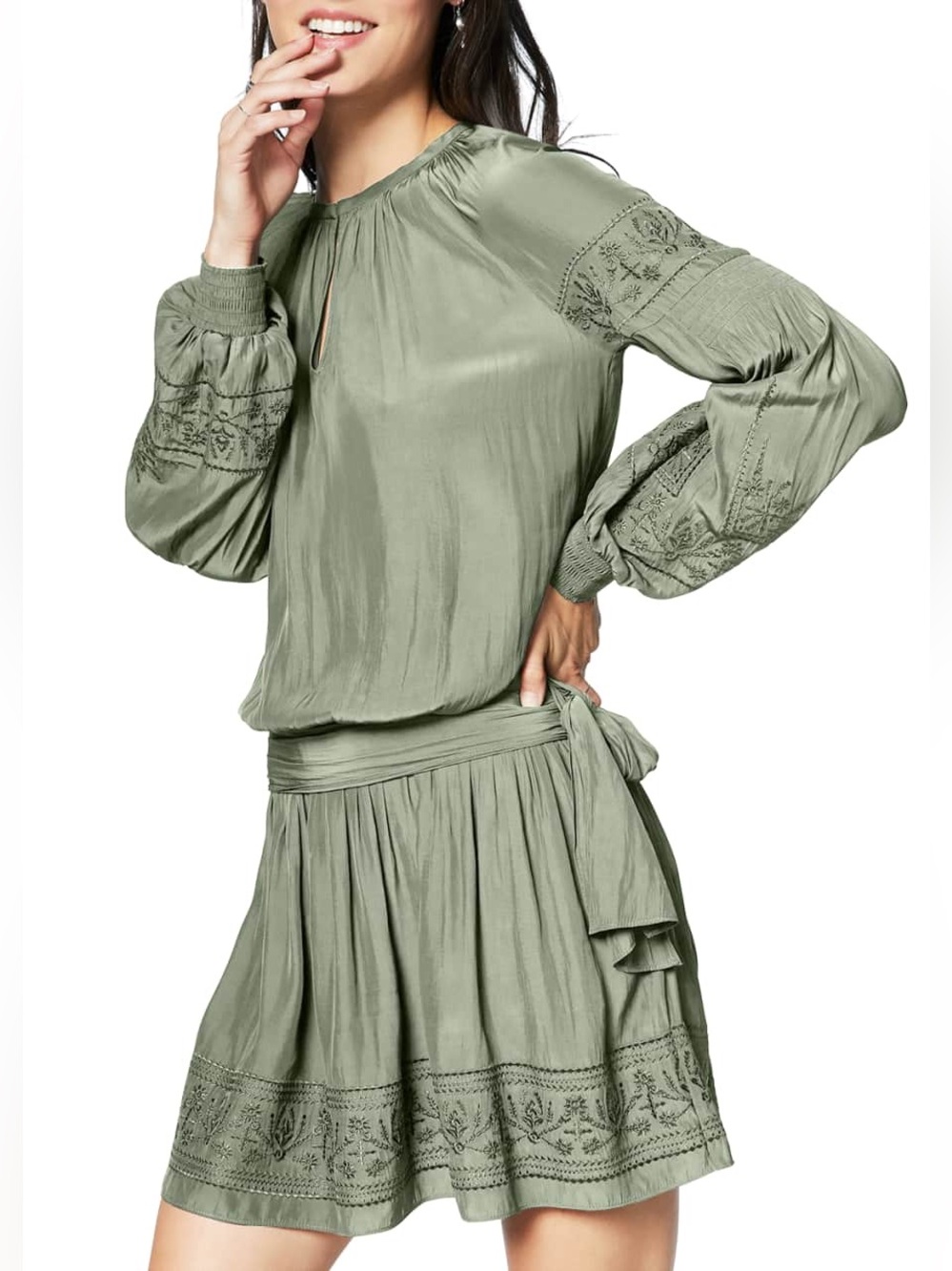 Ramy Brook Mia Embroidered Blouson Sleeve Mini Dress size 8